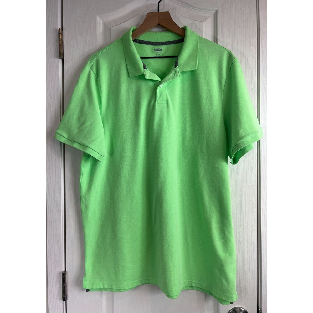 Old Navy Pique Polo Short Sleeve Lime Green Stretch Cotton Polyester Men's XL